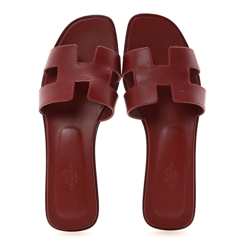 Box Calfskin Oran Sandals 38.5 Rouge Tomette