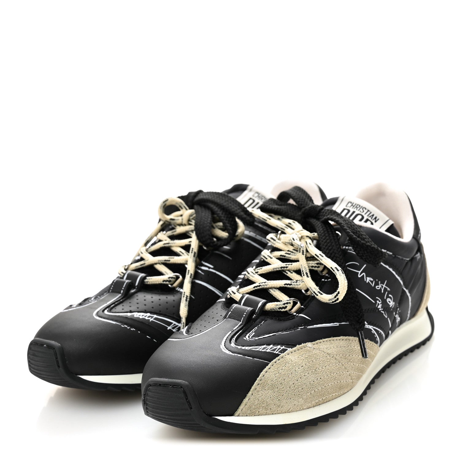 Calfskin Nylon Womens D-Sketch Sneakers 39 Black