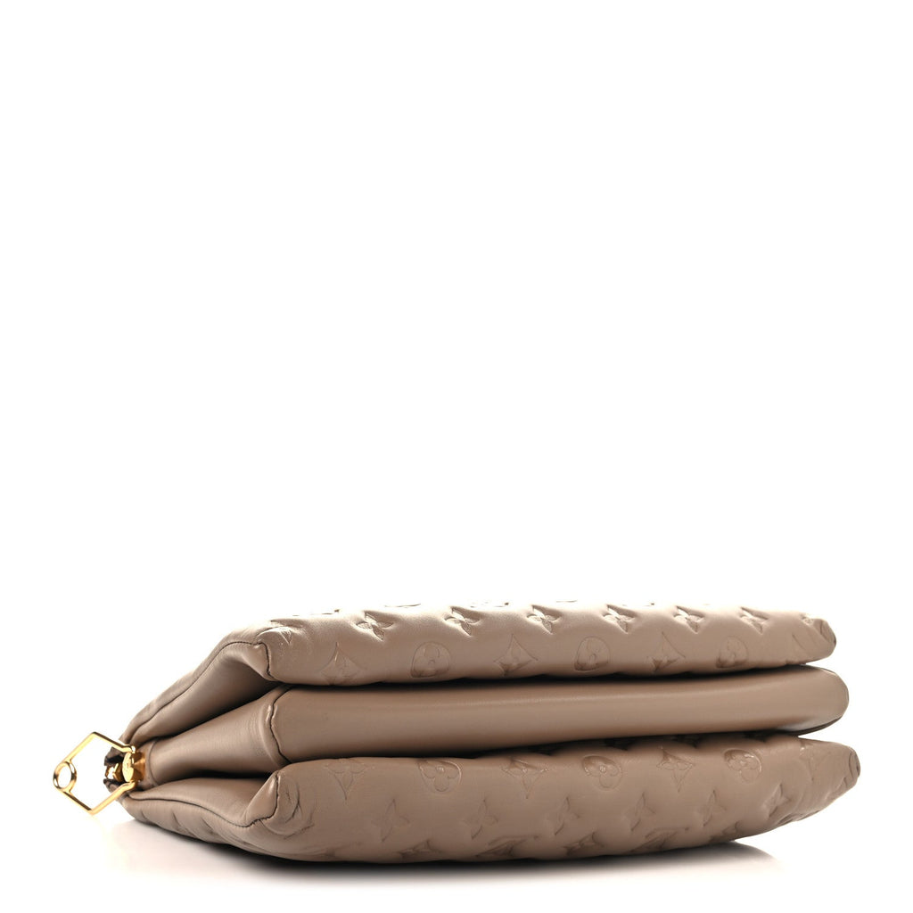 Lambskin Embossed Monogram Coussin MM Taupe