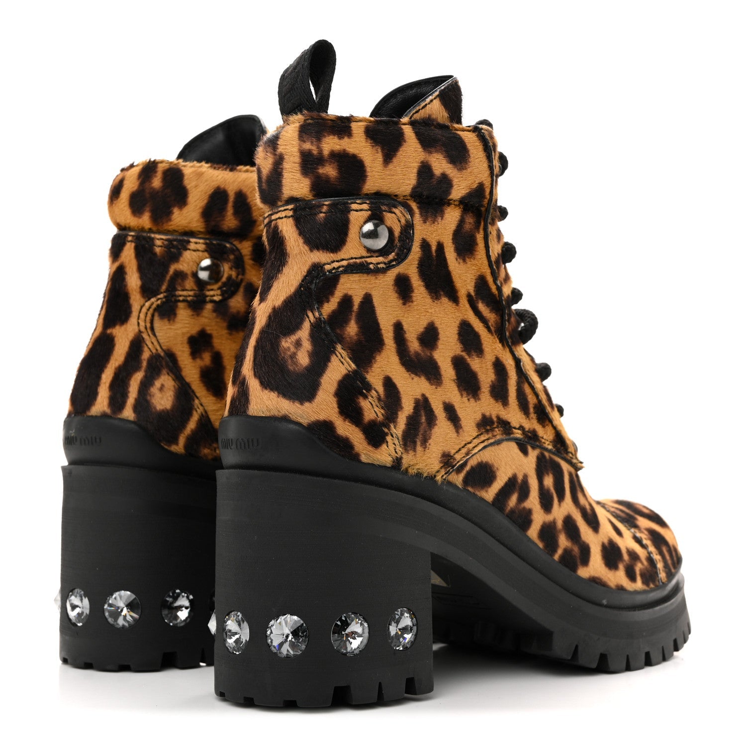 Cavallino Calf Hair Leopard Lace Up Boots 37.5 Miele