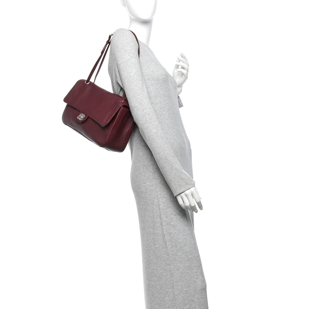 Grained Calfskin Small Souplissimo Maxi Flap Burgundy