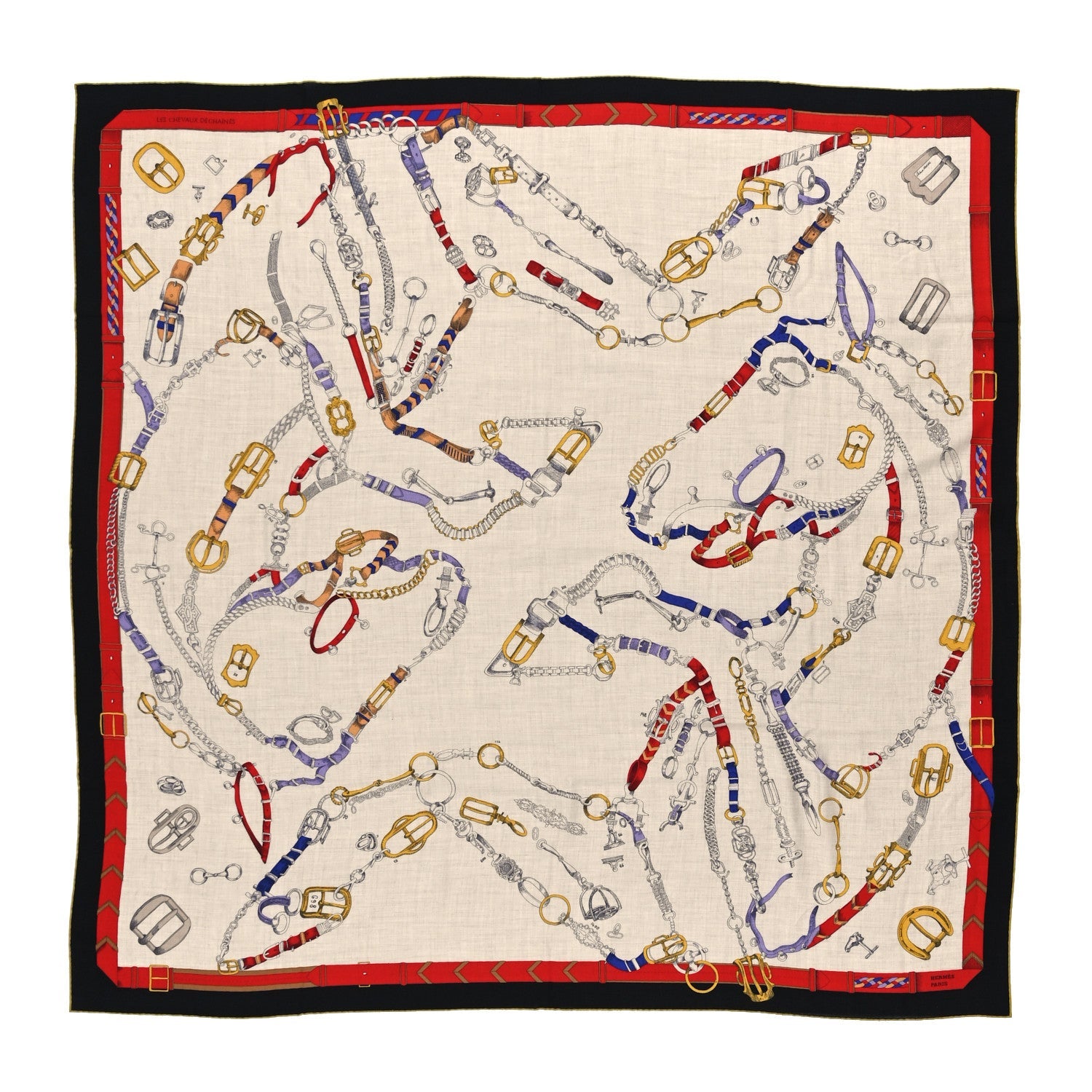Cashmere Silk Chevaux Dechaines Shawl 140 Naturel Marine