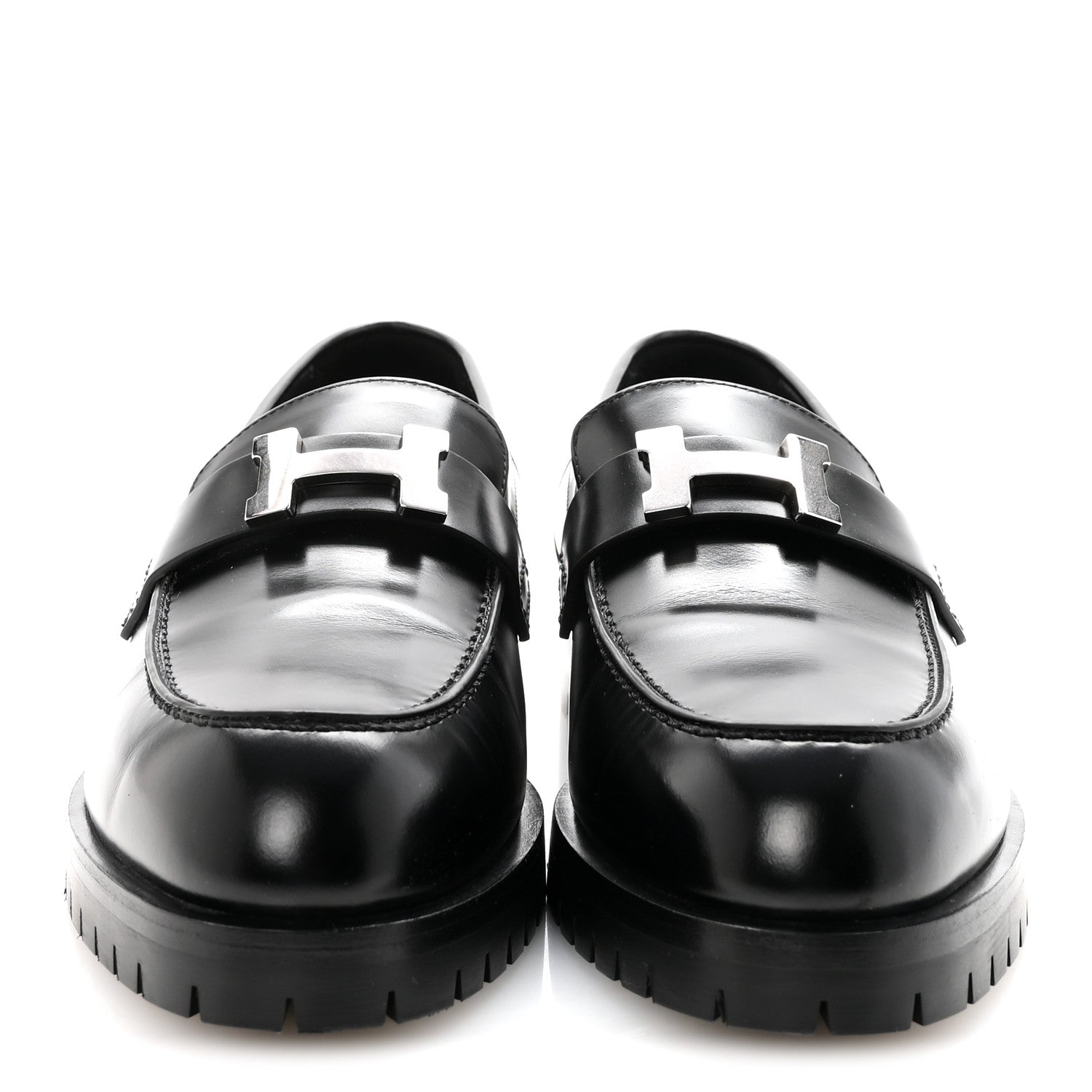 Glazed Calfskin Womens Faubourg Loafers 37 Black