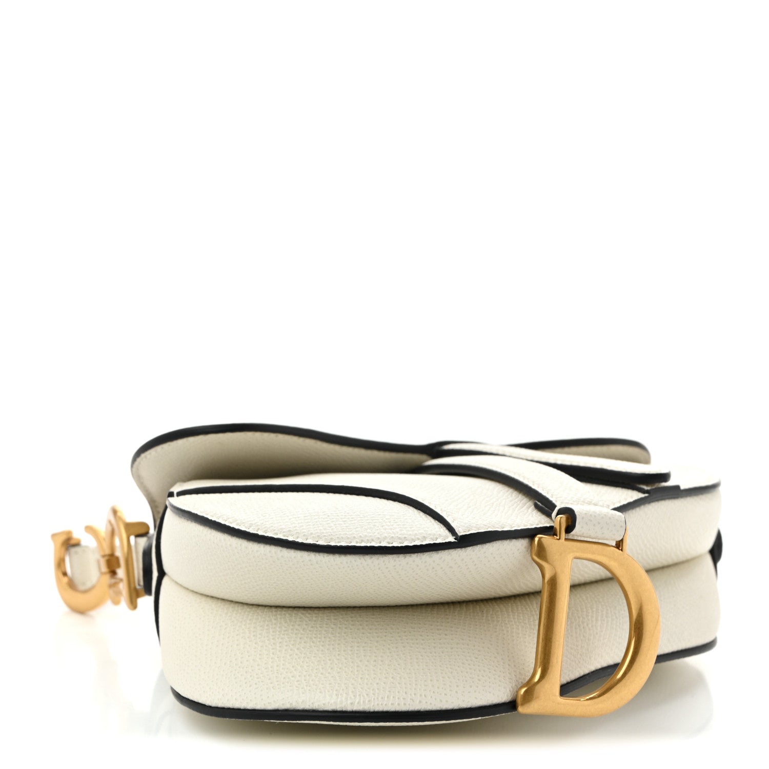Grained Calfskin Mini Saddle Bag White