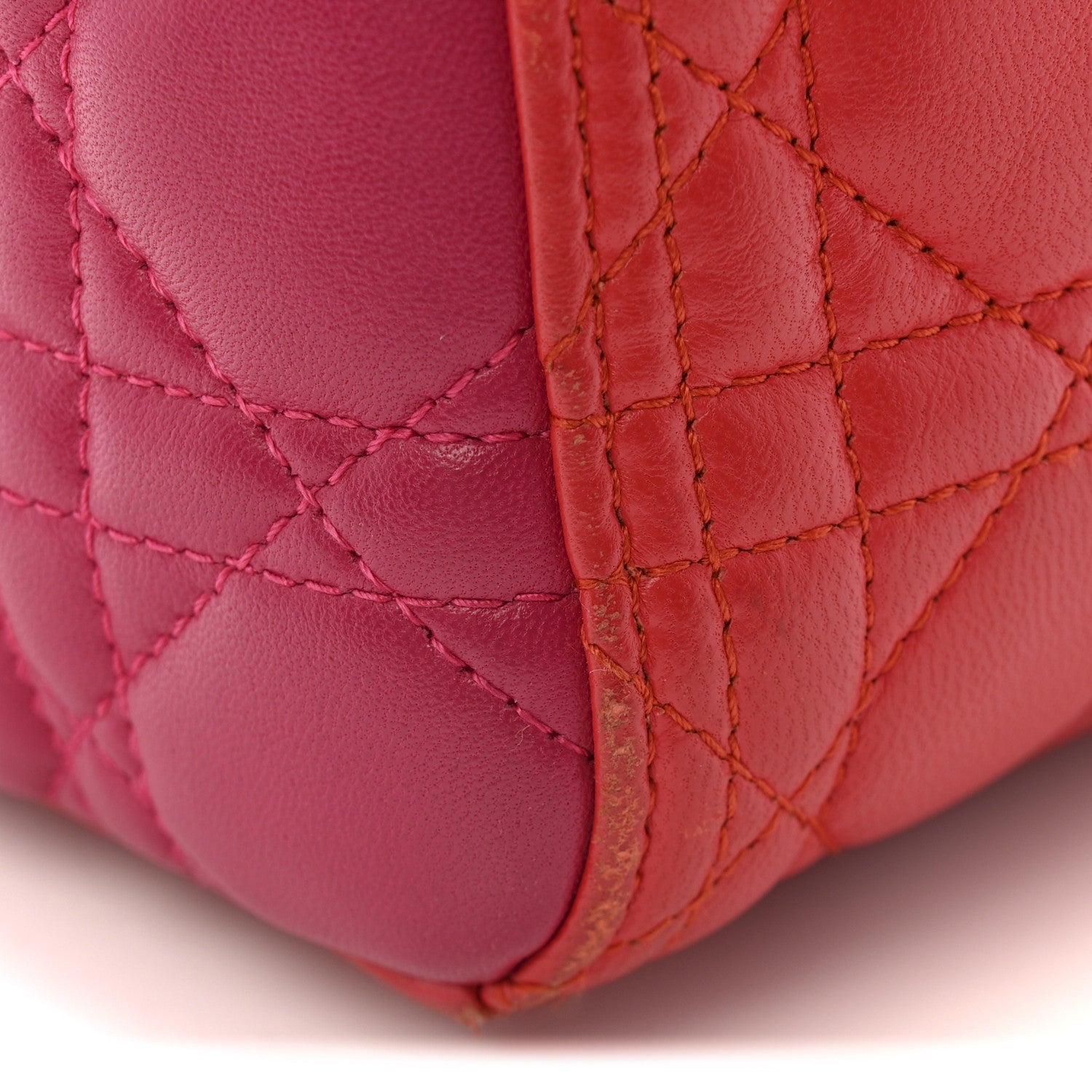 Lambskin Cannage Medium Bi-Color Lady Dior Orange Fuchsia