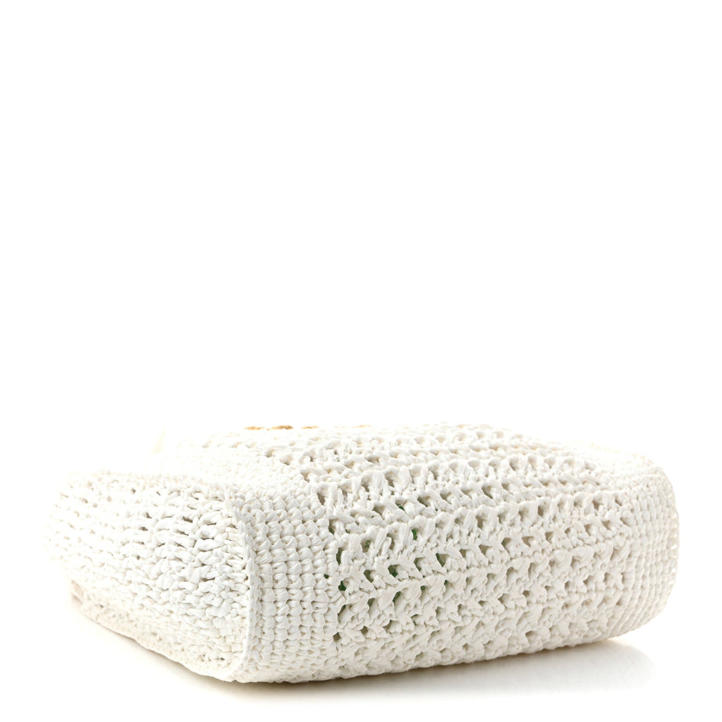 Raffia Crochet Woven Tote Bag White