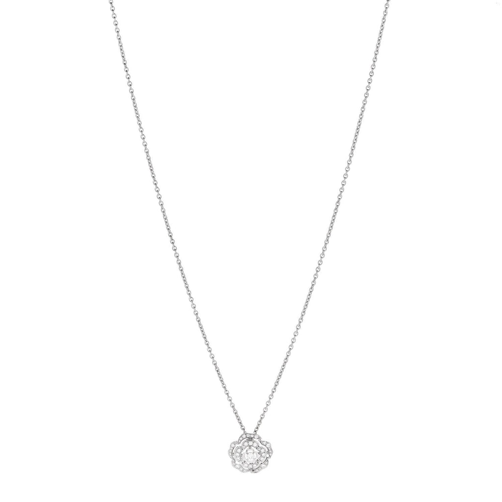 18K White Gold Diamond Bouton de Camelia Pendant Necklace