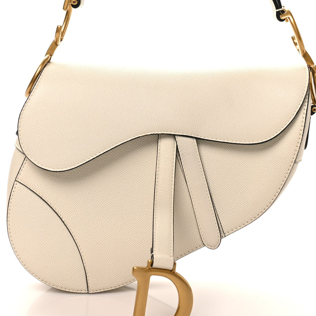 Grained Calfskin Saddle Bag White