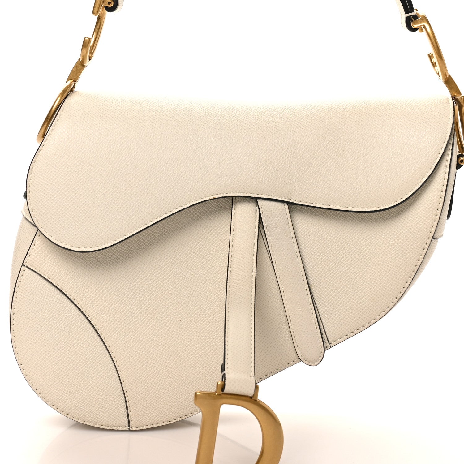 Grained Calfskin Saddle Bag White