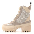 Suede Calfskin Monogram Denim Laureate Platform Desert Boots 38.5 Taupe