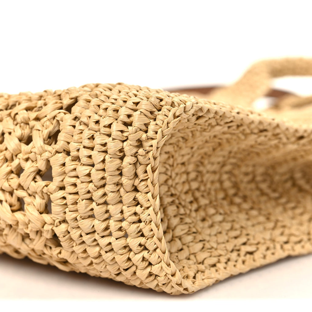 Raffia Crochet Woven Tote Bag Beige