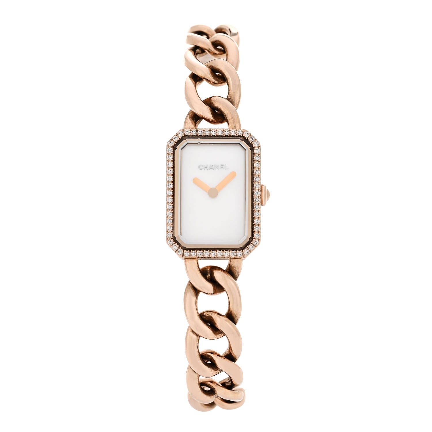 18K Beige Gold Diamond Bezel Mother of Pearl 16mm Chain Premiere Quartz Watch