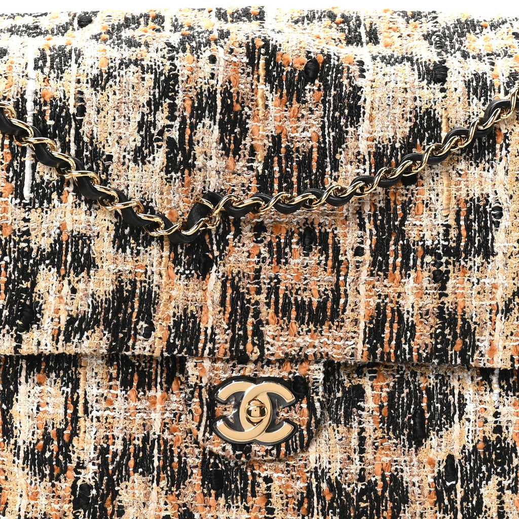 Tweed Mixed Fibers Leopard Print Souplissimo Maxi Flap Brown Black White
