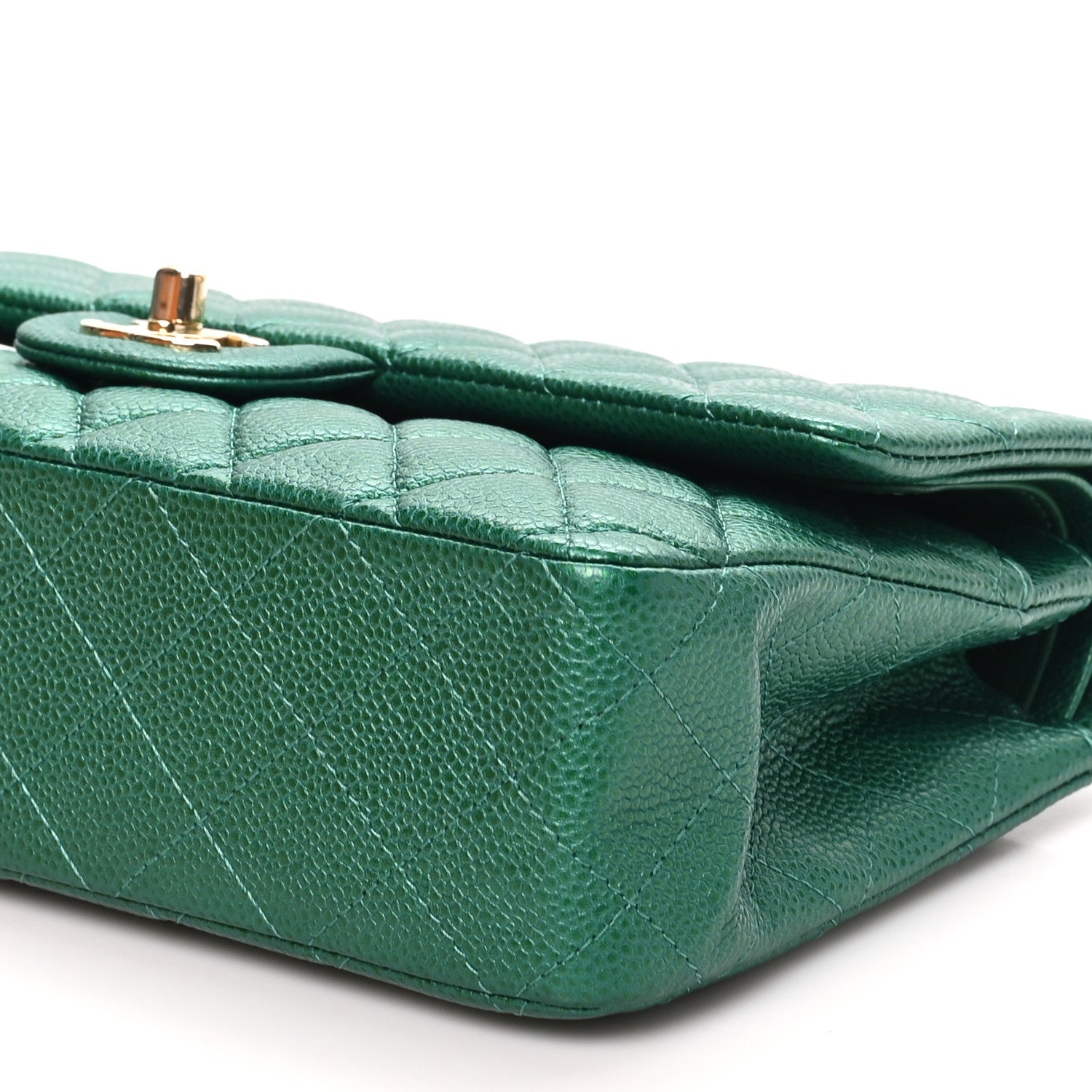 Metallic Caviar Quilted Medium Double Flap Green