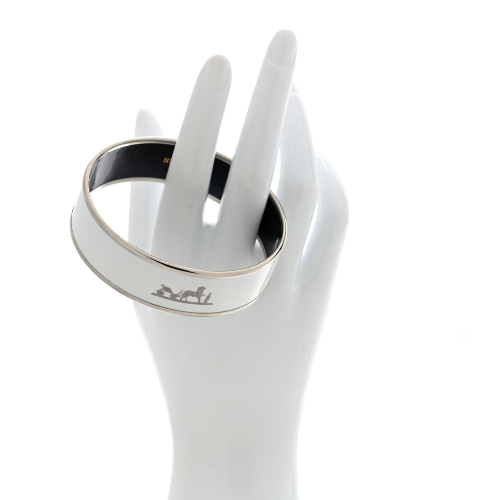 Enamel Printed Wide Caleche Bracelet  White
