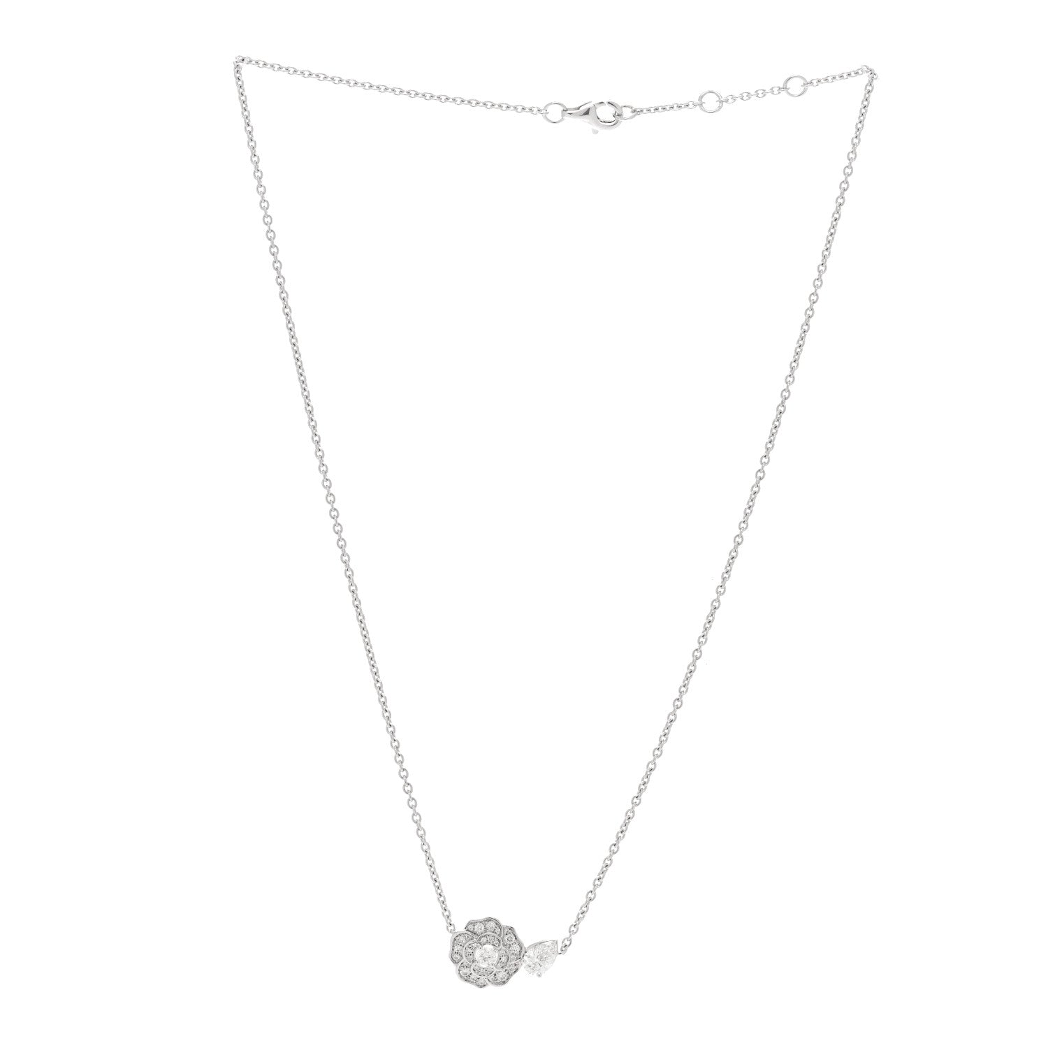 18K White Gold Diamond Camelia Precieux Necklace