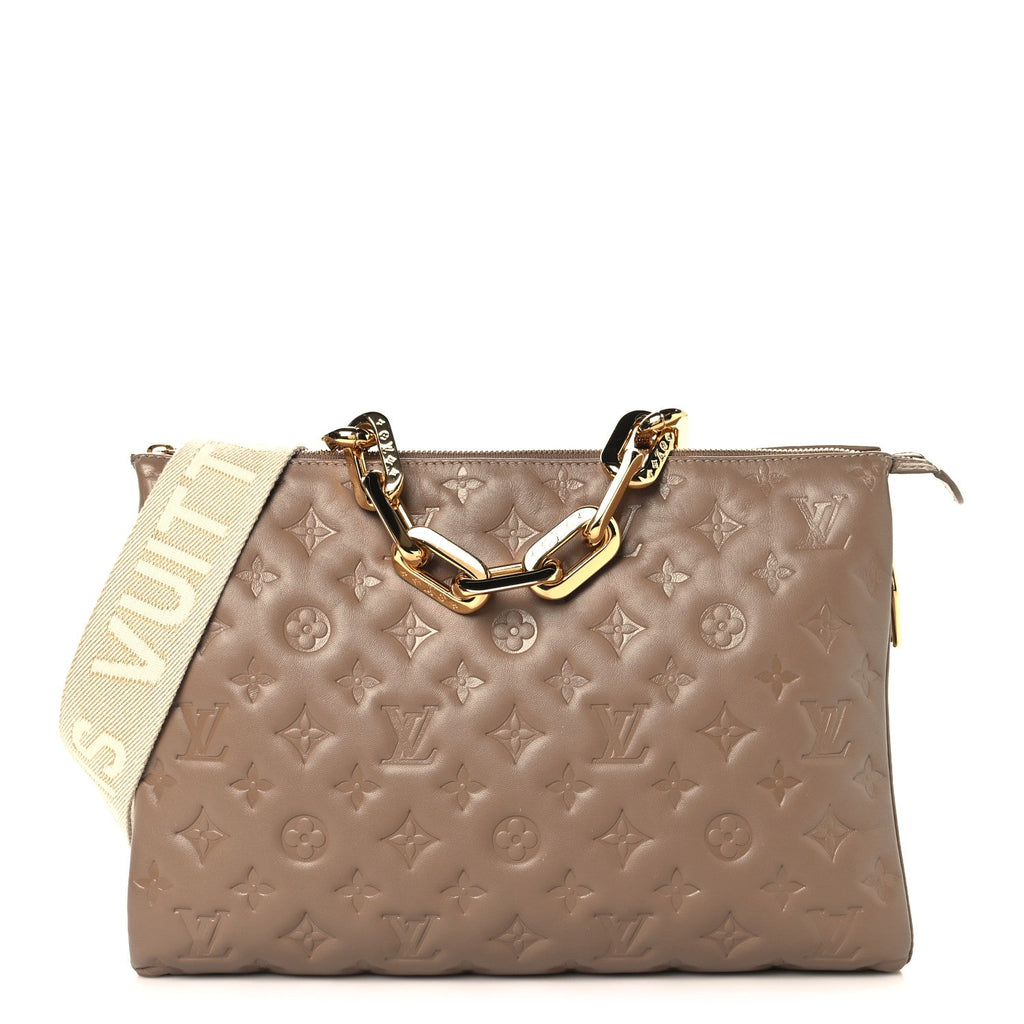 Lambskin Embossed Monogram Coussin MM Taupe