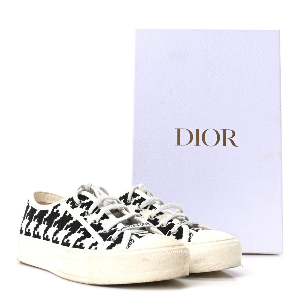 Canvas Macro Houndstooth Embroidered Womens Walk'N'Dior Low Top Sneakers 39 White Black