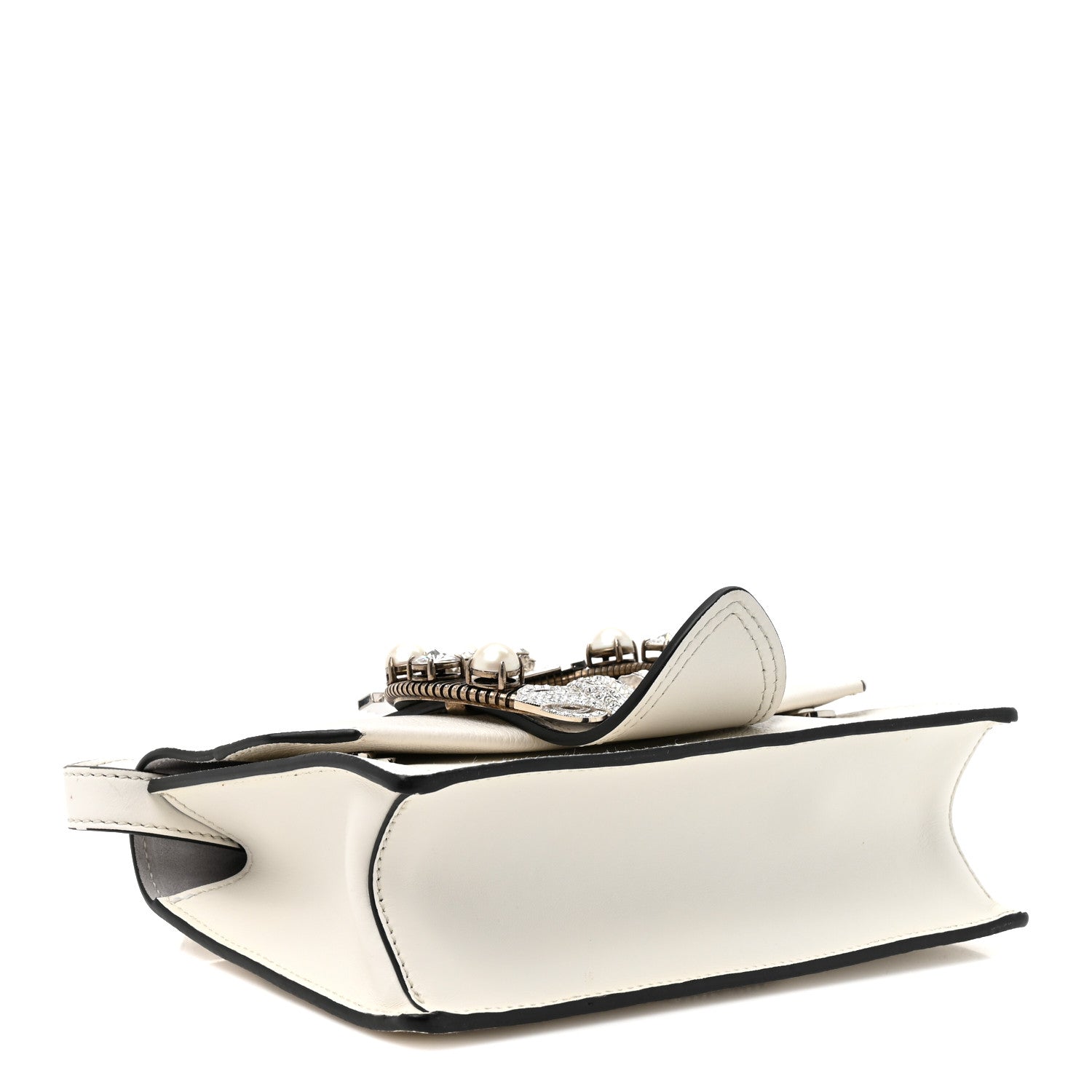 Goatskin Madras Soft Calf Crystal Embellished Shoulder Bag Bianco