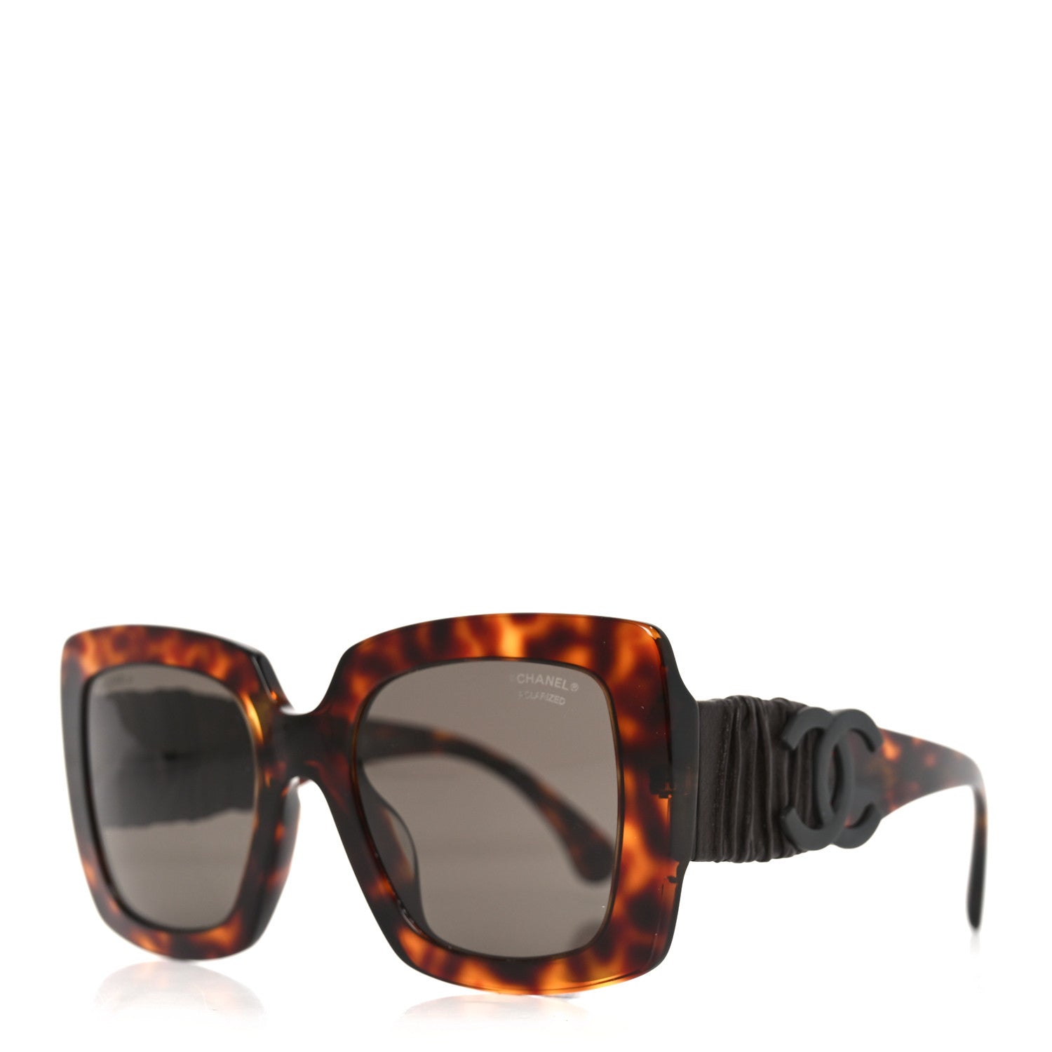 Acetate Calfskin Polarized Square Sunglasses 5474-Q-A Tortoise