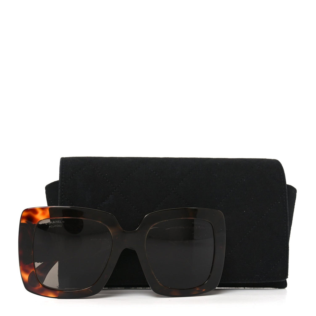 Acetate Calfskin Polarized Square Sunglasses 5474-Q-A Tortoise
