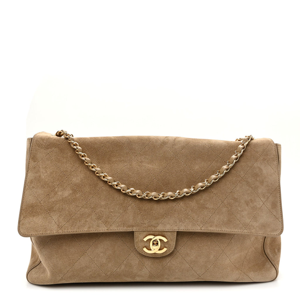 Suede Calfskin Souplissimo Maxi Flap Dark Beige