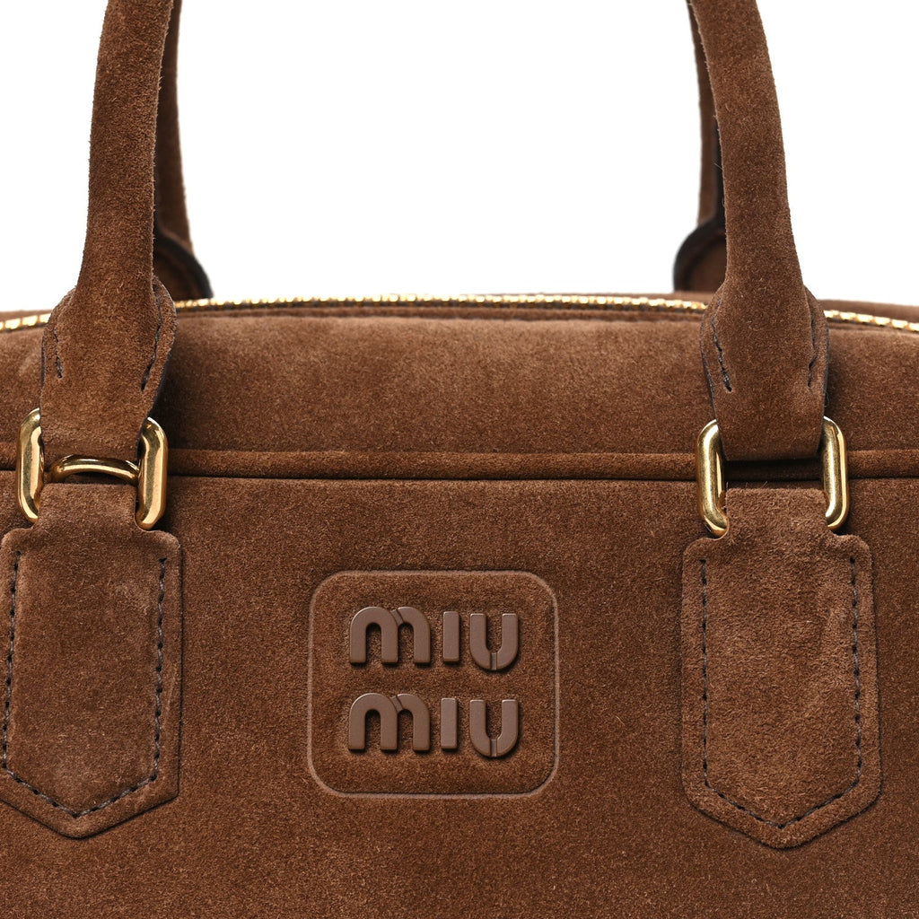 Suede Padded Regular Arcadie Top Handle Bag Cacao