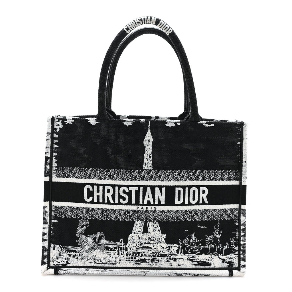 Canvas Embroidered Medium Paris Book Tote Black White