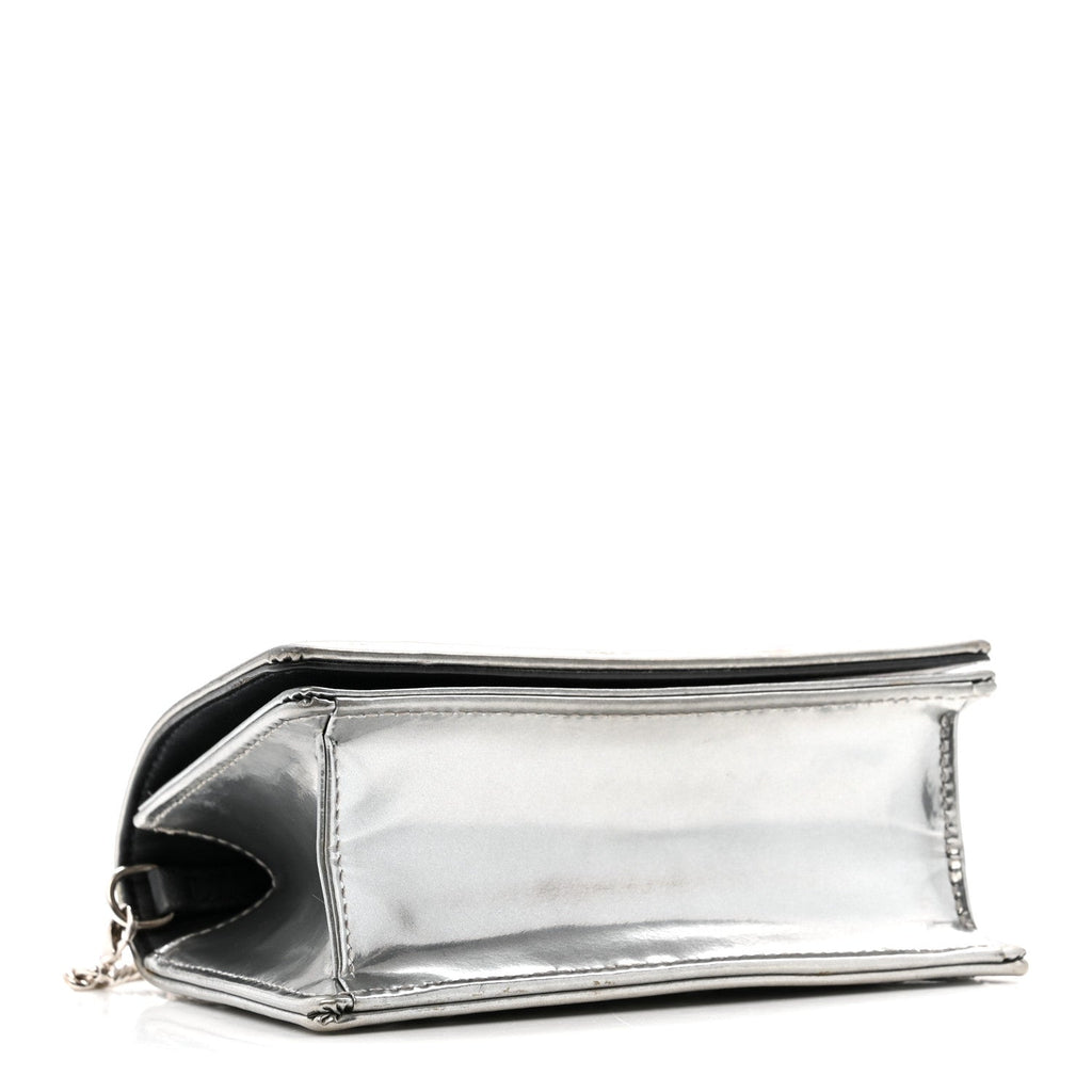 Metallic Patent Micro-Cannage Baby Diorama Flap Bag Silver