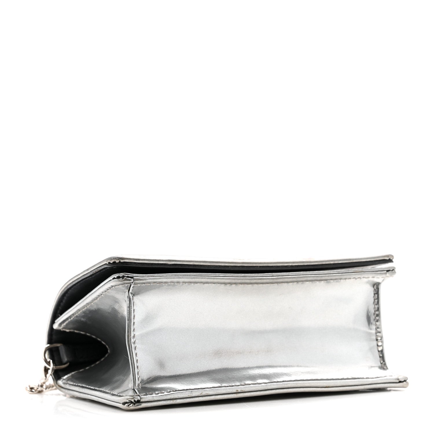 Metallic Patent Micro-Cannage Baby Diorama Flap Bag Silver