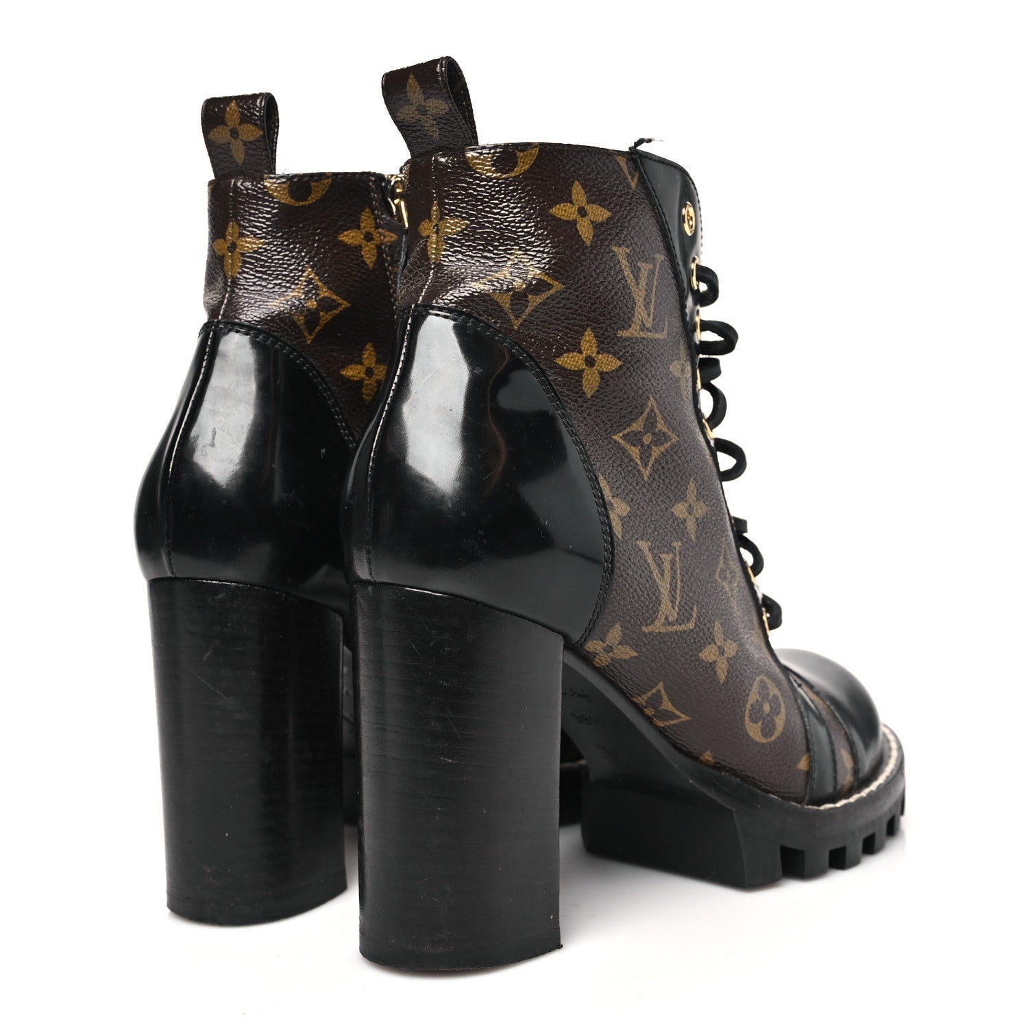 Patent Calfskin Monogram Star Trail Ankle Boots 38.5 Black