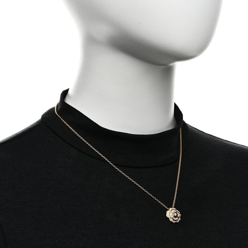 18K Yellow Gold Diamond Bouton de Camelia Pendant Necklace