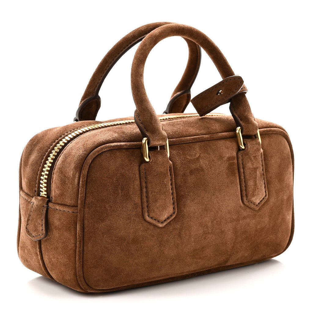 Suede Padded Regular Arcadie Top Handle Bag Cacao