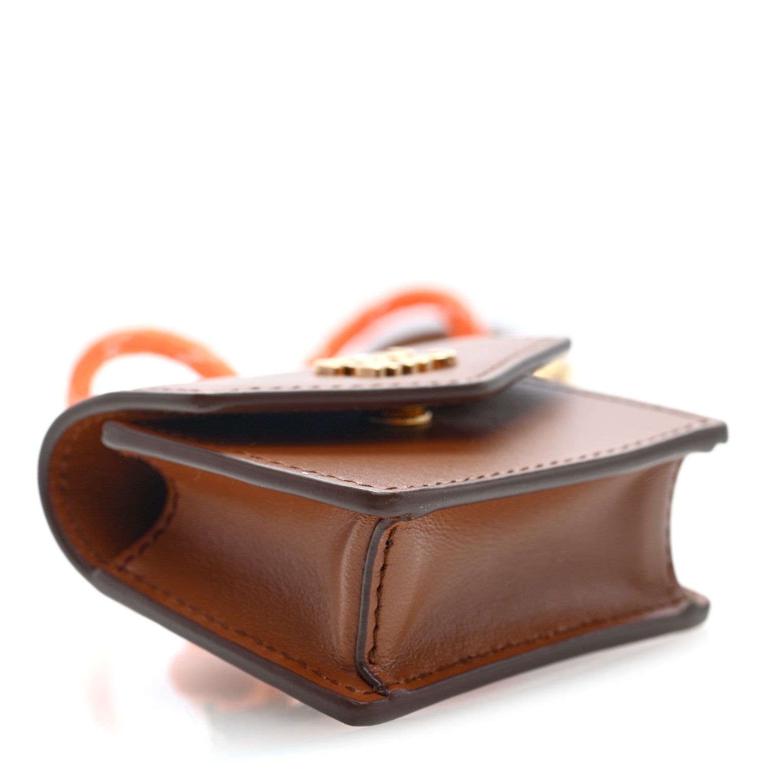 Nappa Flap Pouch Bag Charm Cognac Orange
