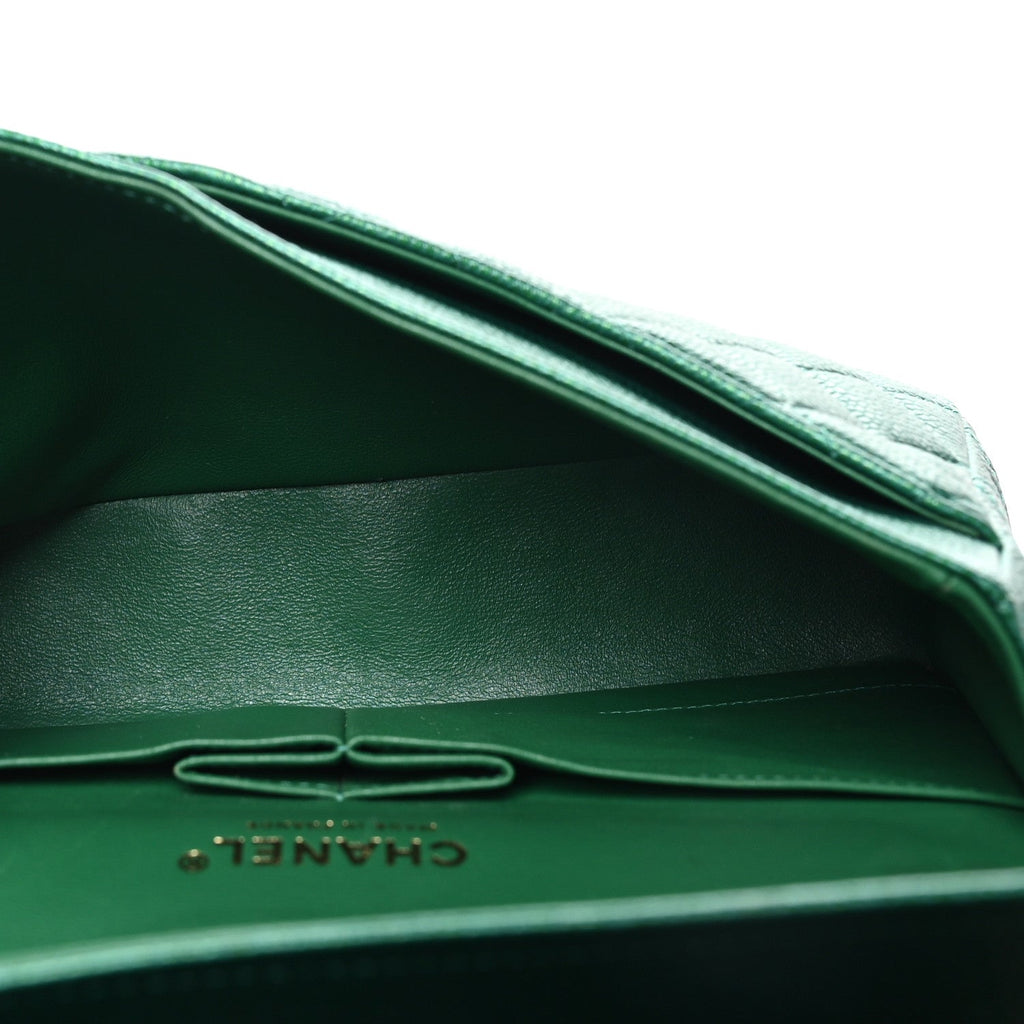 Metallic Caviar Quilted Medium Double Flap Green