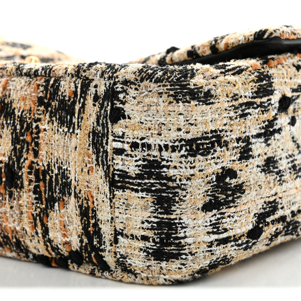 Tweed Mixed Fibers Leopard Print Small Souplissimo Maxi Flap Brown Black White