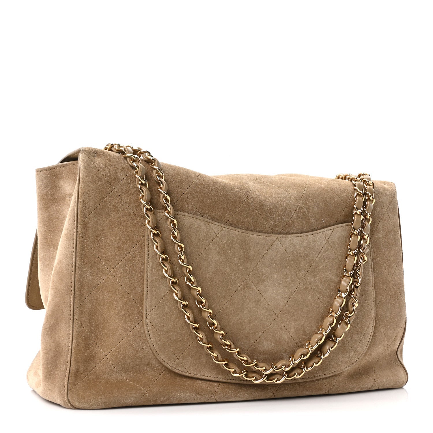 Suede Calfskin Souplissimo Maxi Flap Dark Beige