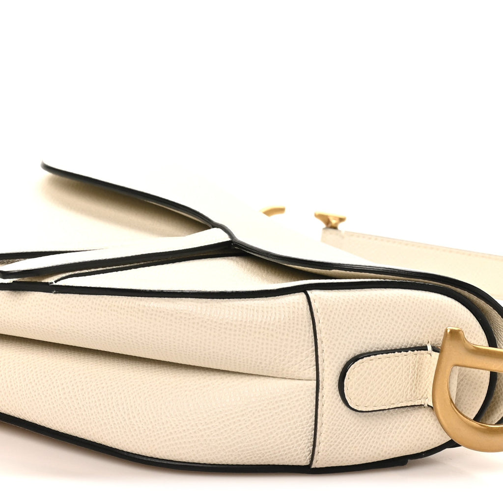 Grained Calfskin Saddle Bag White