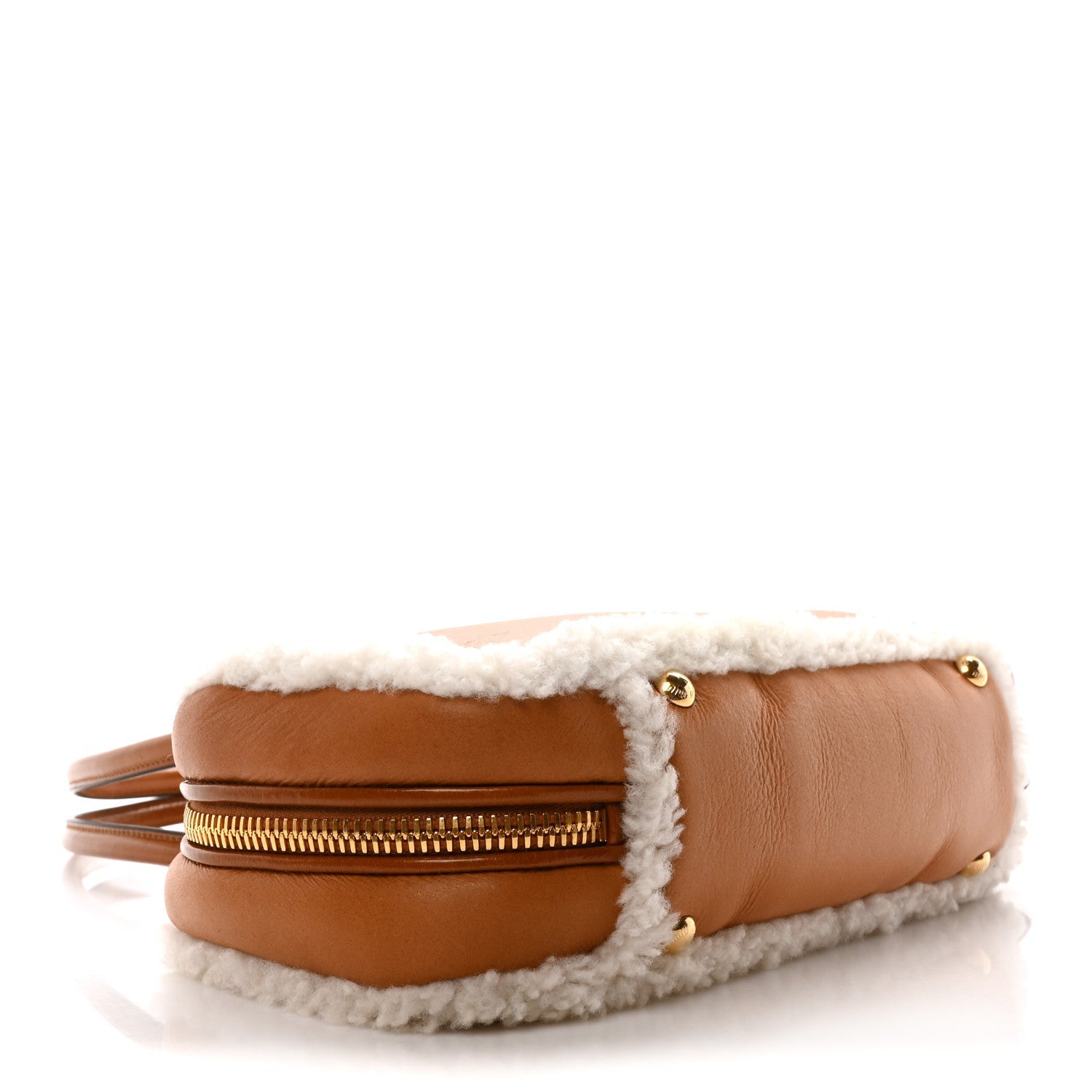 Shearling Calfskin Arcadie Top Handle Bag Cognac