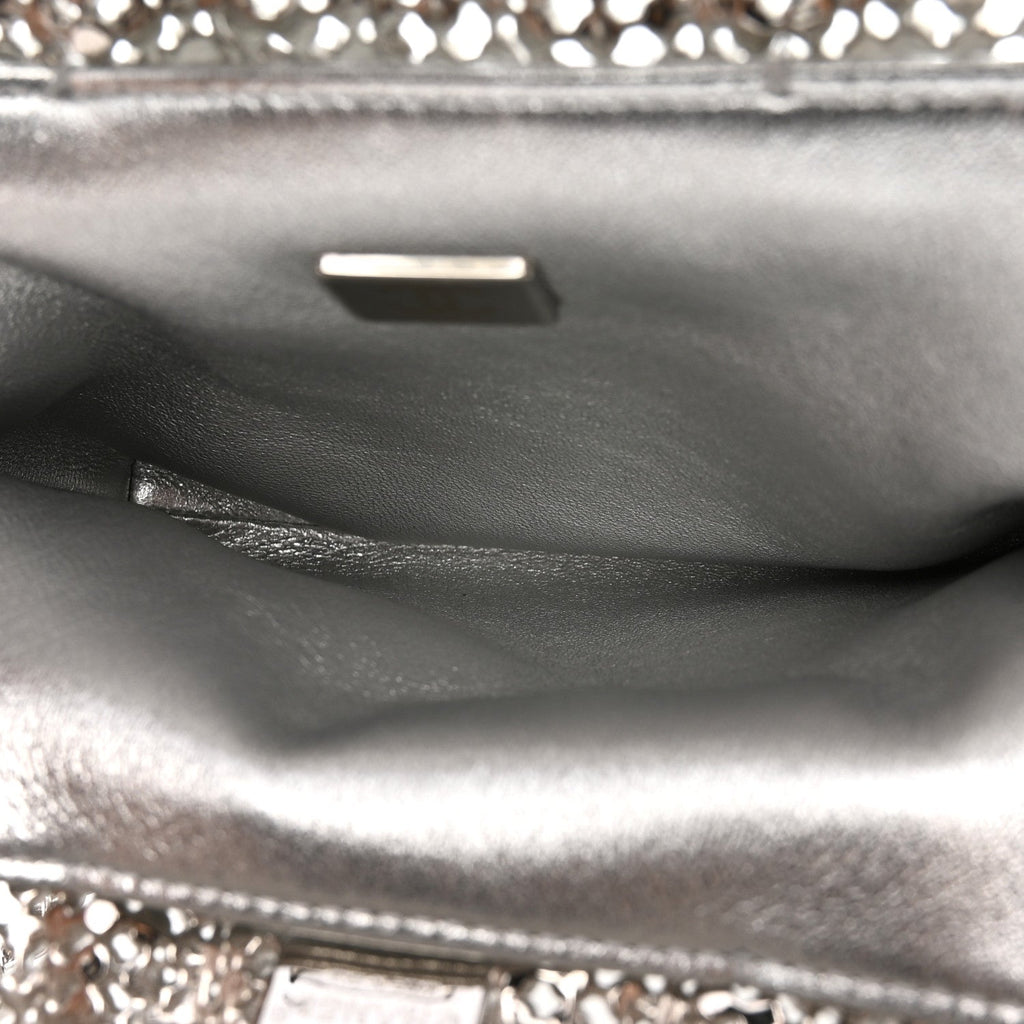 Crystal Embellished Metallic Lambskin Mini Chanel 22 Silver
