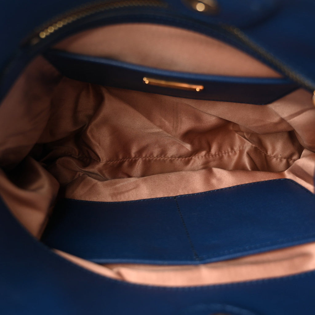 Goatskin Madras Top Handle Double Zip Tote Blue