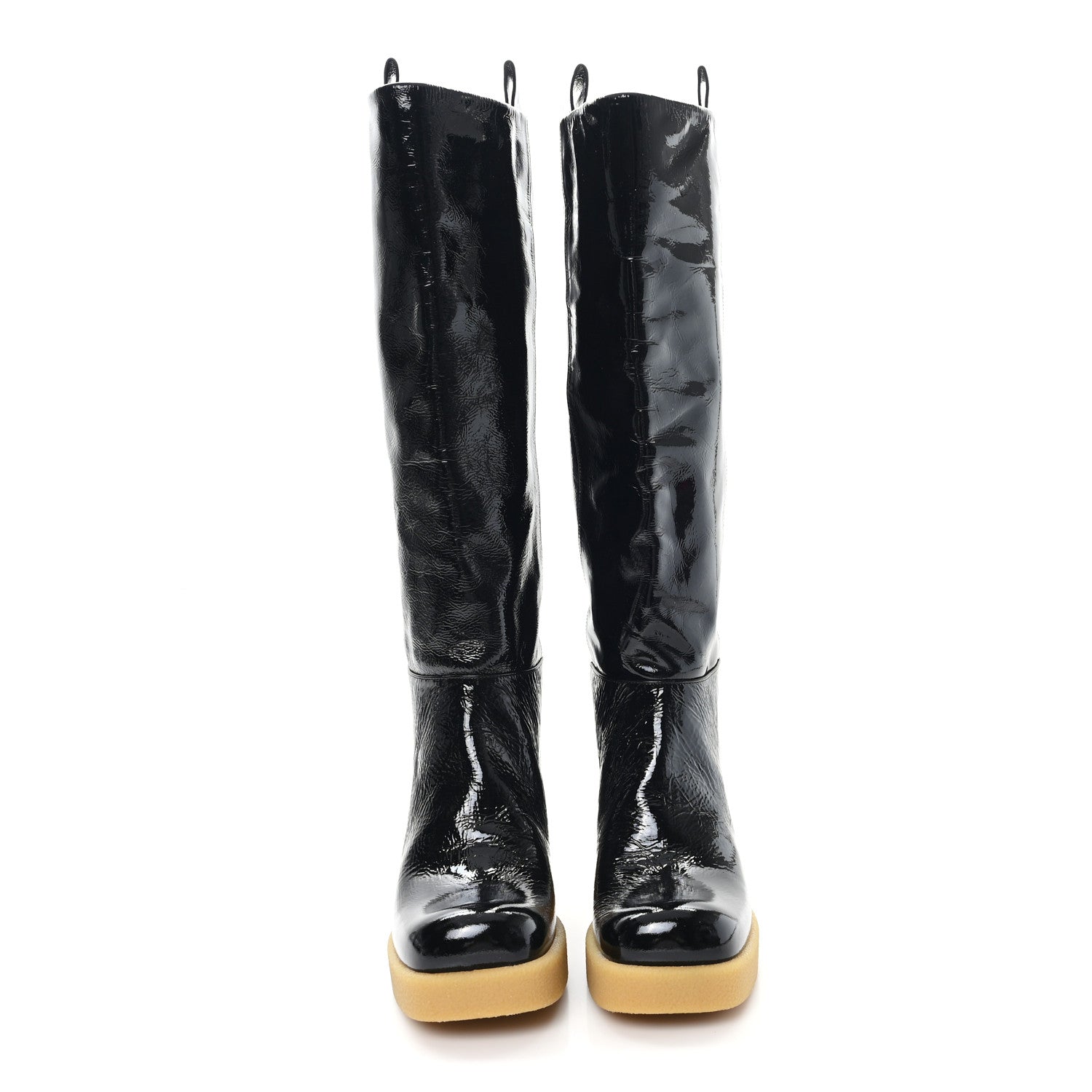 Crinkled Patent Calfskin Knee High Boots 37.5 Black